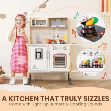 Tinysure Play Kitchen for Kids - Toy Kitchen Set for Toddlers with Realistic Lights and Sounds, Kids Kitchen Playset with Abundant Toy Food Set, Best Gift for Kids Ages 3+