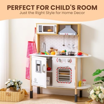 Tinysure Play Kitchen for Kids - Toy Kitchen Set for Toddlers with Realistic Lights and Sounds, Kids Kitchen Playset with Abundant Toy Food Set, Best Gift for Kids Ages 3+