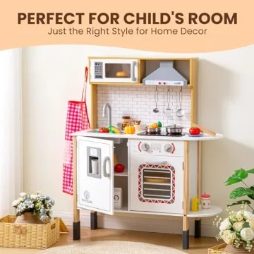 Tinysure Play Kitchen for Kids - Toy Kitchen Set for Toddlers with Realistic Lights and Sounds, Kids Kitchen Playset with Abundant Toy Food Set, Best Gift for Kids Ages 3+