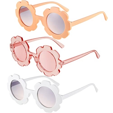 3 Pieces Kids Flower Sunglasses Toddler Girls Round Flower Glasses Baby Cute Sunglasses Outdoor Beac...