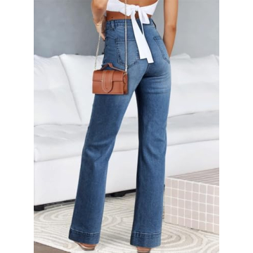 Astylish Straight Leg Jeans for Women High Waisted Stretchy Loose Denim Pants Casual Baggy Jean Trousers with Patch Pockets Size 18 Dusk Blue