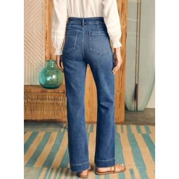 Astylish Straight Leg Jeans for Women High Waisted Stretchy Loose Denim Pants Casual Baggy Jean Trousers with Patch Pockets Size 18 Dusk Blue