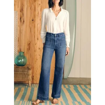 Astylish Straight Leg Jeans for Women High Waisted Stretchy Loose Denim Pants Casual Baggy Jean Trousers with Patch Pockets Size 18 Dusk Blue