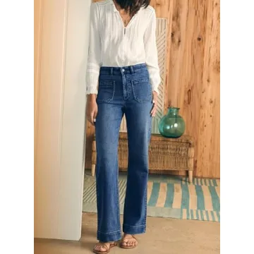 Astylish Straight Leg Jeans for Women High Waisted Stretchy Loose Denim Pants Casual Baggy Jean Trousers with Patch Pockets Size 18 Dusk Blue