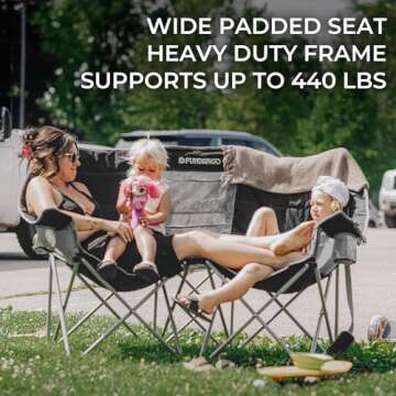 FUNDANGO Loveseat Camping Chairs Adults 2 Person Oversized Double Camping Chair for Outside Picnic Beach Travel, Love Seat Camp Chair, Oversized, Black/Grey