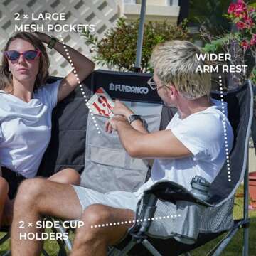 FUNDANGO Loveseat Camping Chairs Adults 2 Person Oversized Double Camping Chair for Outside Picnic Beach Travel, Love Seat Camp Chair, Oversized, Black/Grey