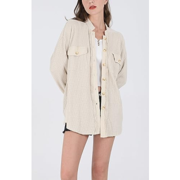 Chouyatou Women's Waffle Knit Shacket – Style & Comfort