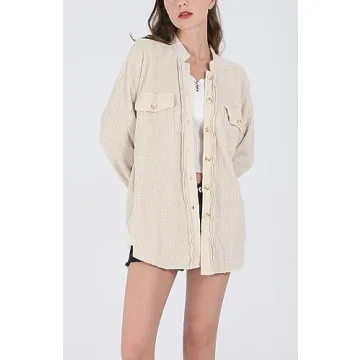 Chouyatou Women's Waffle Knit Shacket – Style & Comfort