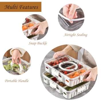 Portable Snack Tray with Lid, 4 Compartments for Parties