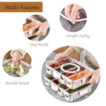 Portable Snack Tray with Lid, 4 Compartments for Parties
