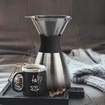 asobu Insulated Pour Over Coffee Maker (32 oz.) Double-Wall Vacuum, Stainless-Steel Filter and Take ...