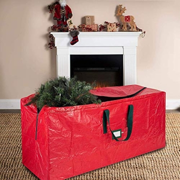 Zober Christmas Tree Storage Bag - Fits 9 Ft Artificial Trees - Plastic, Waterproof Christmas Tree Bag - Strong, Durable Handles - Labeling Card Slot - Red
