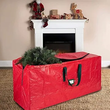 Zober Christmas Tree Storage Bag - Fits 9 Ft Artificial Trees - Plastic, Waterproof Christmas Tree Bag - Strong, Durable Handles - Labeling Card Slot - Red
