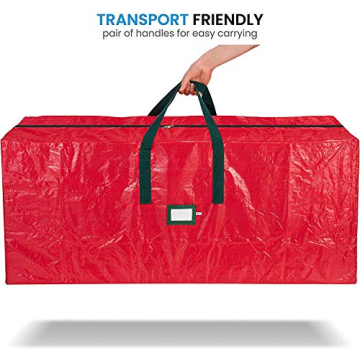 Zober Christmas Tree Storage Bag - Fits 9 Ft Artificial Trees - Plastic, Waterproof Christmas Tree Bag - Strong, Durable Handles - Labeling Card Slot - Red