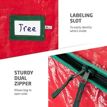 Zober Christmas Tree Storage Bag - Fits 9 Ft Artificial Trees - Plastic, Waterproof Christmas Tree Bag - Strong, Durable Handles - Labeling Card Slot - Red