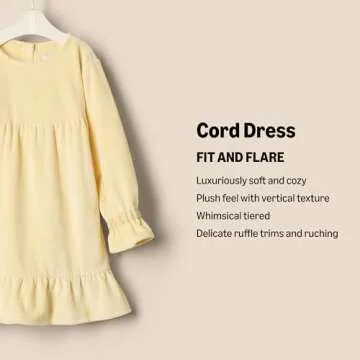 Amazon Essentials x Sofia Grainge Baby Girls' Longsleeve Corduroy Dress, Butter Yellow, 24 Months