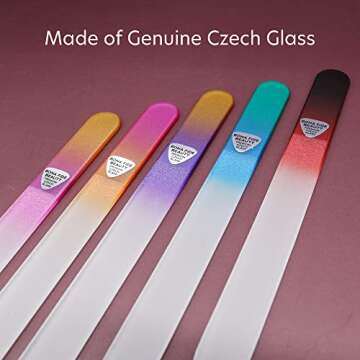 Bona Fide Beauty Czech Glass File Set - 5 Piece Crystal Nail Files (Multicolor). Reusable Bulk Nail ...