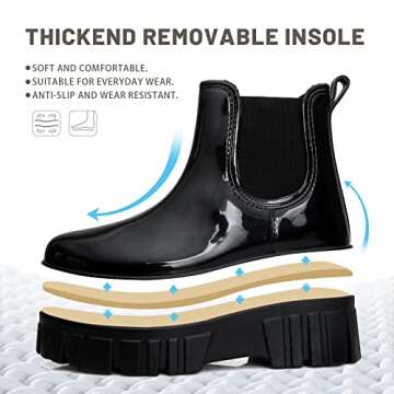 RIUETAR Rain Boots for Women Men, Comfort Lightweight Waterproof Garden Boots, Platform Rubber Chelsea Ankle Rain Boots, Adult Cute Soft Insole Short Rain Boots for Outdoor