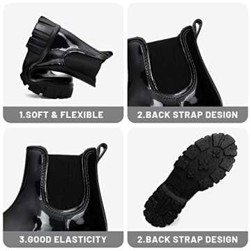 RIUETAR Rain Boots for Women Men, Comfort Lightweight Waterproof Garden Boots, Platform Rubber Chelsea Ankle Rain Boots, Adult Cute Soft Insole Short Rain Boots for Outdoor