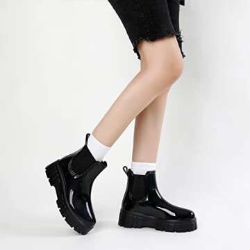 RIUETAR Rain Boots for Women Men, Comfort Lightweight Waterproof Garden Boots, Platform Rubber Chelsea Ankle Rain Boots, Adult Cute Soft Insole Short Rain Boots for Outdoor