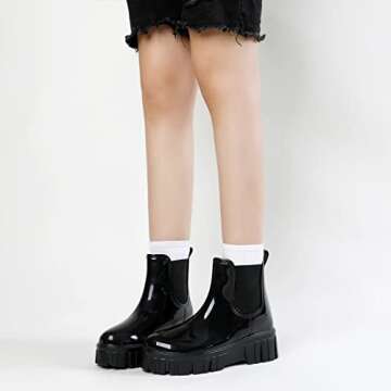 RIUETAR Rain Boots for Women Men, Comfort Lightweight Waterproof Garden Boots, Platform Rubber Chelsea Ankle Rain Boots, Adult Cute Soft Insole Short Rain Boots for Outdoor