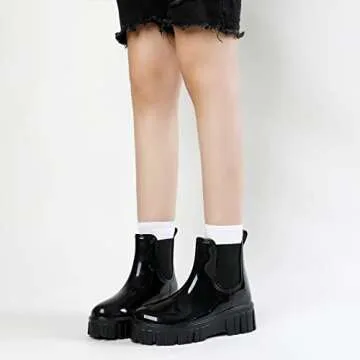 RIUETAR Rain Boots for Women Men, Comfort Lightweight Waterproof Garden Boots, Platform Rubber Chelsea Ankle Rain Boots, Adult Cute Soft Insole Short Rain Boots for Outdoor