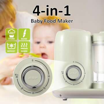 AMZBABYCHEF Baby Food Maker, 4 in 1 Baby Food Processor and Steamer, Baby Blender, Multifunctional Baby Puree Maker, Dishwasher Safe, Green