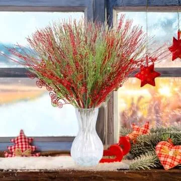 Rowfad Christmas Glitter Berry Stems - 48 Pcs Decorative Picks