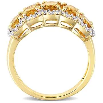 Abbie+Cleo Womens Oval Cut Yellow-Orange Citrine and White Topaz Gemstone Wide Band Ring in Yellow Gold Flash Plated Sterling Silver, Size 5