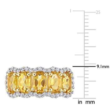 Abbie+Cleo Womens Oval Cut Yellow-Orange Citrine and White Topaz Gemstone Wide Band Ring in Yellow Gold Flash Plated Sterling Silver, Size 5