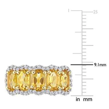 Abbie+Cleo Womens Oval Cut Yellow-Orange Citrine and White Topaz Gemstone Wide Band Ring in Yellow Gold Flash Plated Sterling Silver, Size 5