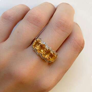 Abbie+Cleo Womens Oval Cut Yellow-Orange Citrine and White Topaz Gemstone Wide Band Ring in Yellow Gold Flash Plated Sterling Silver, Size 5