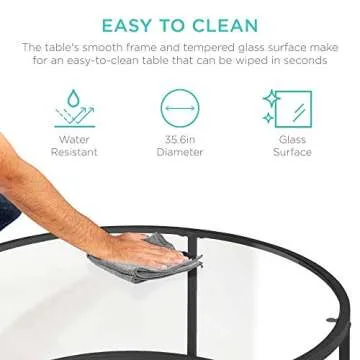 Best Choice Products 36in Modern Round Tempered Glass Accent Side Coffee Table for Living Room, Dining Room, Tea, Home Décor w/Metal Frame, Non-Marring Foot Caps - Black