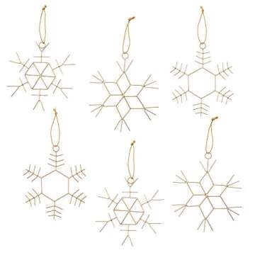 Set of 6 Brass Gold Snowflake Ornaments for Any Occasion