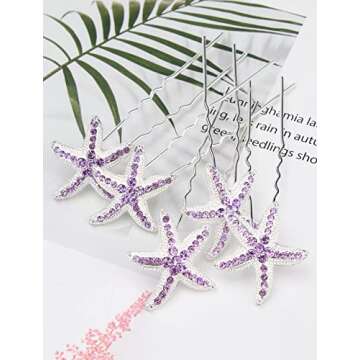 Jaciya 18 Pack Bride Purple Crystal Rhinestone Starfish Hair Pin Hair Jewelry Hair Accessories Women Head Wear Headdress for Beach Themed Wedding Party Silver Hair Clips for Women