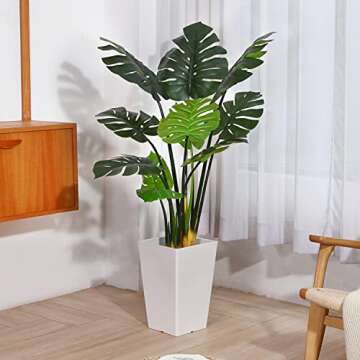 FOPAMTRI Artificial Monstera Deliciosa Plant 43" Fake Tropical Palm Tree, Perfect Faux Swiss Cheese Plant for Home Garden Office Store Decoration, 11 Leaves