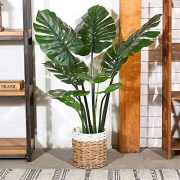 FOPAMTRI Artificial Monstera Deliciosa Plant 43" Fake Tropical Palm Tree, Perfect Faux Swiss Cheese Plant for Home Garden Office Store Decoration, 11 Leaves