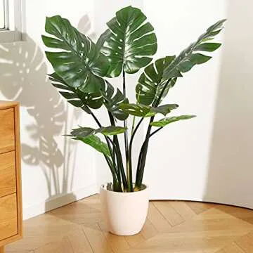 FOPAMTRI Artificial Monstera Deliciosa Plant 43" Fake Tropical Palm Tree, Perfect Faux Swiss Cheese Plant for Home Garden Office Store Decoration, 11 Leaves