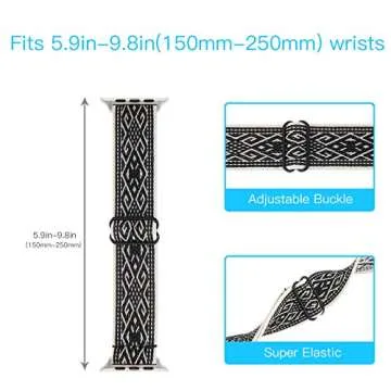 Adjustable Elastic Watch Band Compatible with Apple Watch 38mm 40mm 41mm, Nylon Stretchy Solo Loop B...
