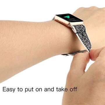 Adjustable Elastic Watch Band Compatible with Apple Watch 38mm 40mm 41mm, Nylon Stretchy Solo Loop Bracelet Women Replacement for iWatch Series SE/7/6/5/4/3/2/1 (Black White Rhombus, 38mm/40mm/41mm)