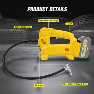 Portable Cordless Tire Inflator for Dewalt 20V Battery