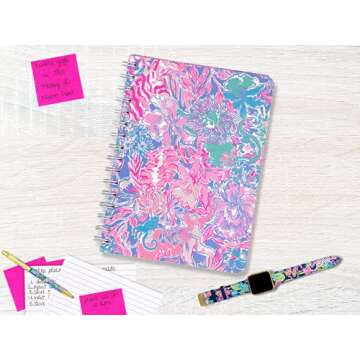 Lilly Pulitzer Pink/Blue Mini Spiral Notebook, 8.25" x 6.5" Small Journal with 160 College Ruled Pages, Viva La Lilly