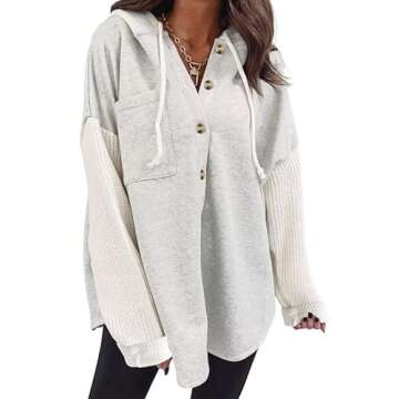 SHEWIN Womens Fall Fashion 2024 Casual Long Sleeve Button Oversized Sweatshirts Hoodie Knit Drawstri...