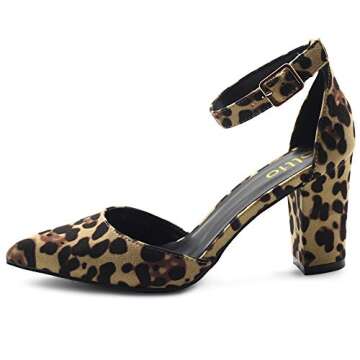 Ollio Women's Shoes Pointed Toe Ankle Straps Chunky Heels Pumps H95 (10 B(M) US, Leopard)
