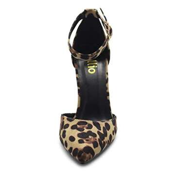 Ollio Women's Shoes Pointed Toe Ankle Straps Chunky Heels Pumps H95 (10 B(M) US, Leopard)