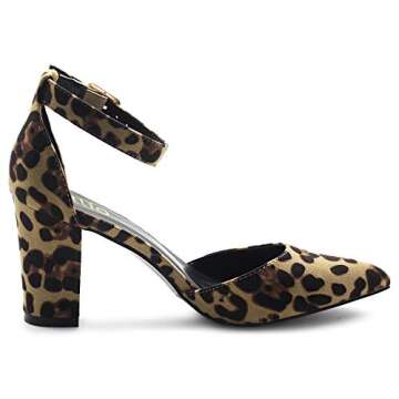 Ollio Women's Shoes Pointed Toe Ankle Straps Chunky Heels Pumps H95 (10 B(M) US, Leopard)