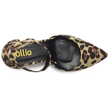Ollio Women's Shoes Pointed Toe Ankle Straps Chunky Heels Pumps H95 (10 B(M) US, Leopard)