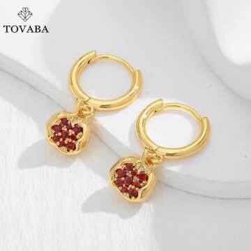 TOVABA Gold Pomegranate Hoop Earrings for Women 14k Gold Trendy Hoop Huggie Earrings Chunky Statement Lightweight Hoop Earrings Hypoallergenic Hoop Earrings for Women Trendy