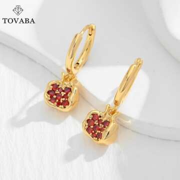 TOVABA Gold Pomegranate Hoop Earrings for Women 14k Gold Trendy Hoop Huggie Earrings Chunky Statement Lightweight Hoop Earrings Hypoallergenic Hoop Earrings for Women Trendy