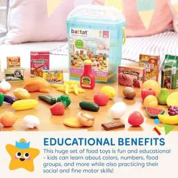 Battat- Play Circle- Play Food – Kitchen Toys – Grocery Store- Pretend Play- Pantry In A Bucket- 3 years + (79 Pcs)